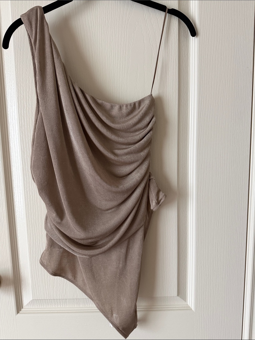 Free People taupe one-shoulder draped bodysuit